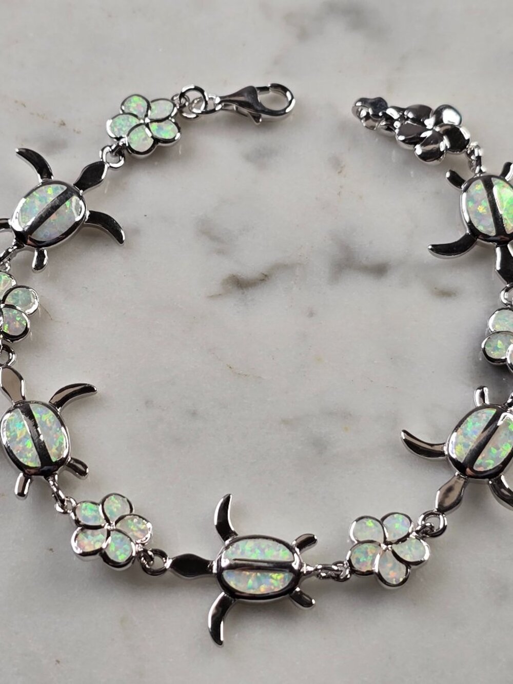 Womens Estate Sterling Silver Opal Sea Turtle Bracelet 10.3g E4516